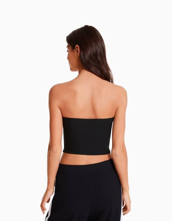 Schwarz Bershka Frauen Korsett-Bandeau-Oberteil H00J674