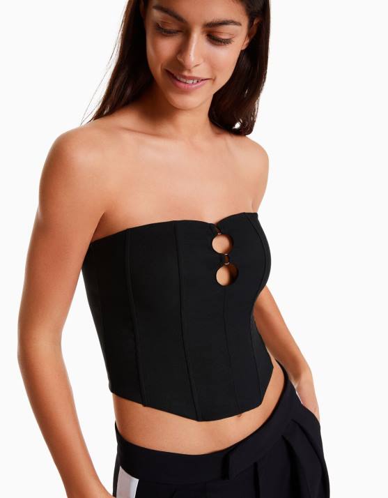 Schwarz Bershka Frauen Korsett-Bandeau-Oberteil H00J674