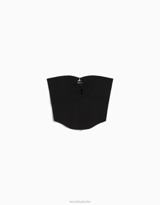 Schwarz Bershka Frauen Korsett-Bandeau-Oberteil H00J674