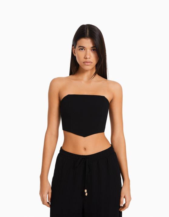 Schwarz Bershka Frauen Korsett-Bandeau-Oberteil H00J703