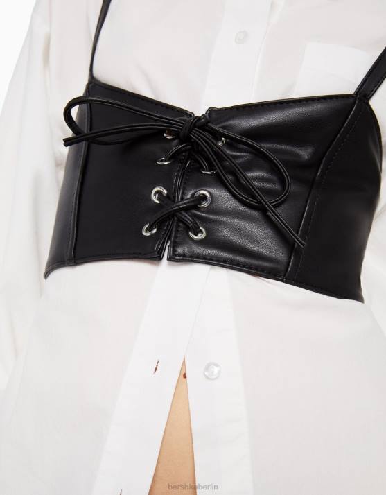 Schwarz Bershka Frauen Korsett-Bralette-Oberteil mit Schnürung H00J866