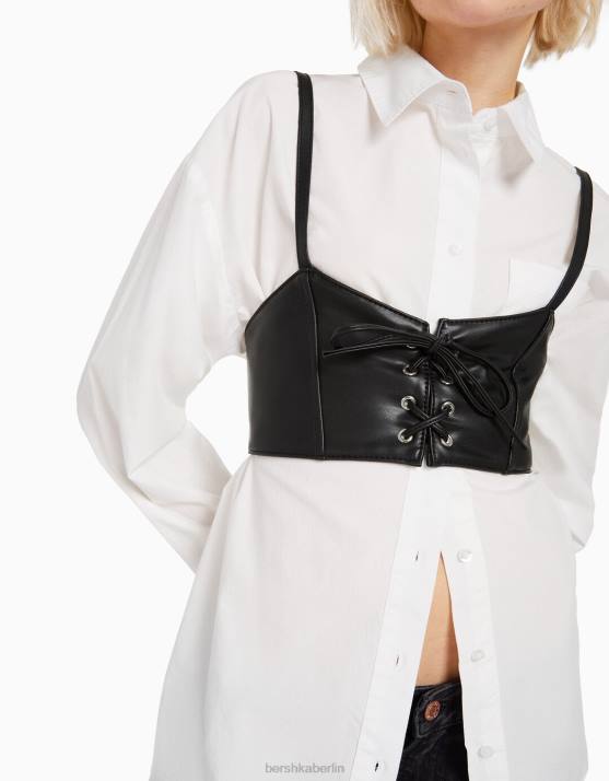 Schwarz Bershka Frauen Korsett-Bralette-Oberteil mit Schnürung H00J866