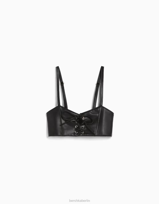 Schwarz Bershka Frauen Korsett-Bralette-Oberteil mit Schnürung H00J866