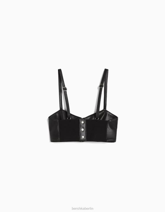 Schwarz Bershka Frauen Korsett-Bralette-Oberteil mit Schnürung H00J866