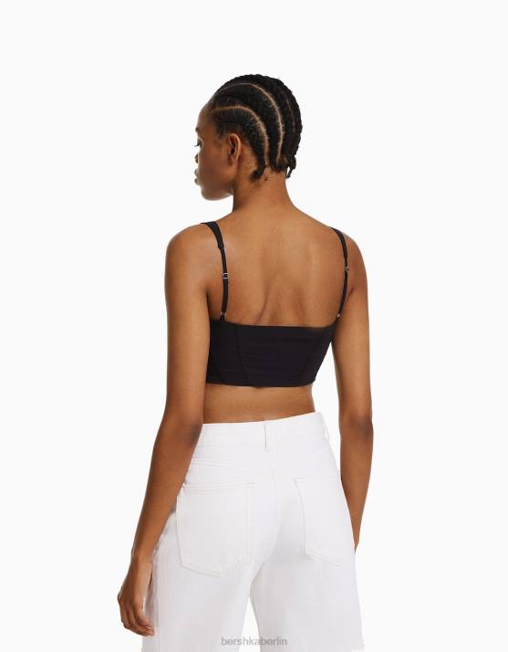 Schwarz Bershka Frauen Korsett-Oberteil H00J762