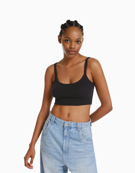 Schwarz Bershka Frauen Kurzes Tanktop H00J2023
