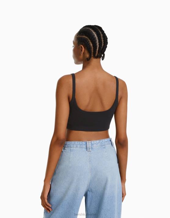 Schwarz Bershka Frauen Kurzes Tanktop H00J2023