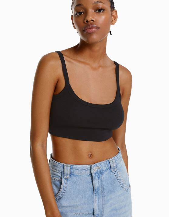 Schwarz Bershka Frauen Kurzes Tanktop H00J2023