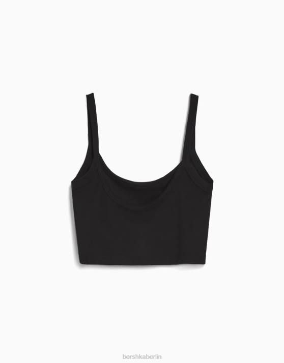 Schwarz Bershka Frauen Kurzes Tanktop H00J2023