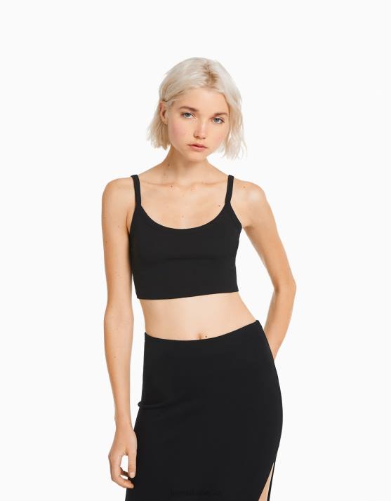 Schwarz Bershka Frauen Kurzes Tanktop H00J816