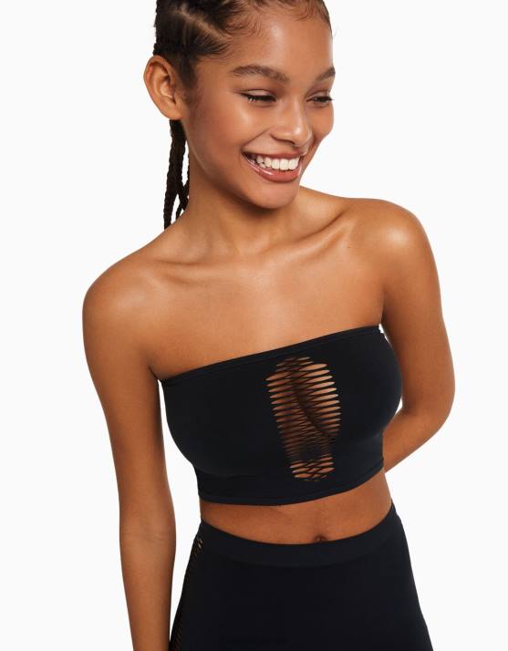 Schwarz Bershka Frauen Nahtloses Bandeau-Top H00J825