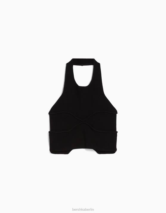 Schwarz Bershka Frauen Neckholder-Top mit Strickdetail H00J845