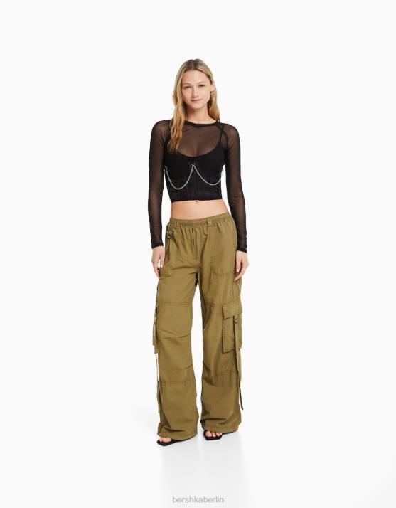 Schwarz Bershka Frauen Organza-Korsettoberteil mit Kette H00J788