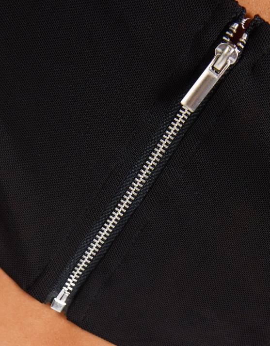 Schwarz Bershka Frauen Satin-Trägerkorsettoberteil H00J795