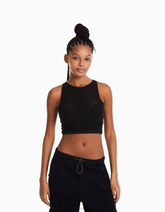 Schwarz Bershka Frauen Transparentes Strickoberteil H00J783