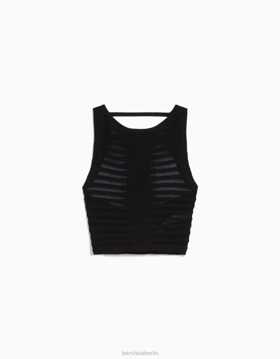 Schwarz Bershka Frauen Transparentes Strickoberteil H00J783