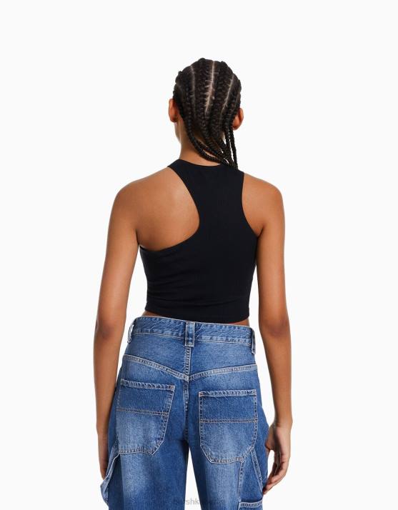 Schwarz Bershka Frauen asymmetrisches, nahtloses Oberteil H00J876