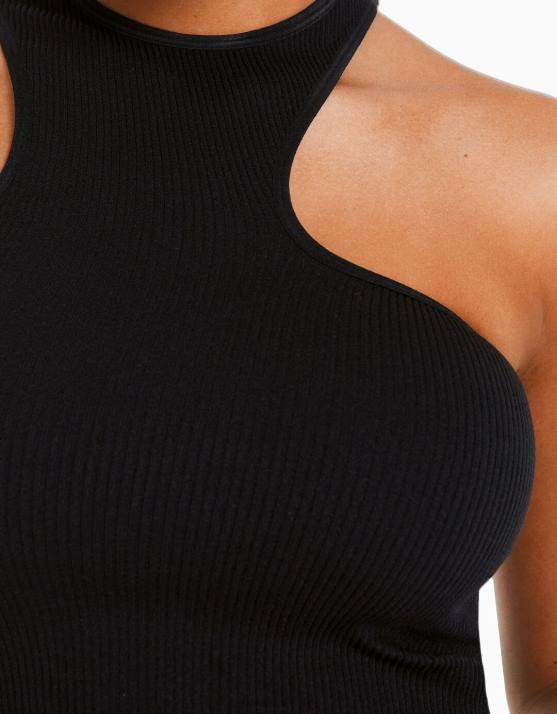 Schwarz Bershka Frauen asymmetrisches, nahtloses Oberteil H00J876