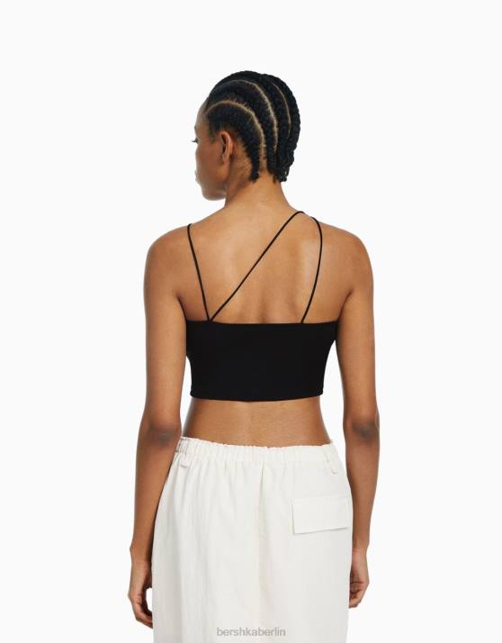 Schwarz Bershka Frauen Ärmelloses, asymmetrisches Crop-Top H00J711
