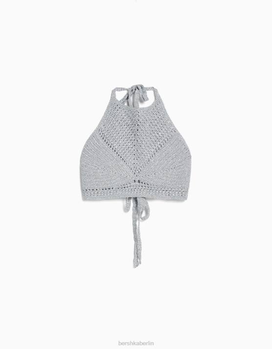Silber Bershka Frauen Neckholder-Top mit Strasssteinen H00J839