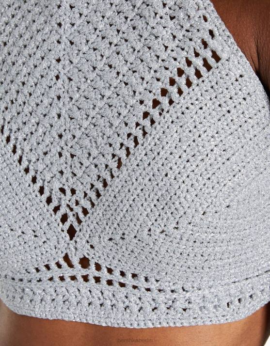 Silber Bershka Frauen Neckholder-Top mit Strasssteinen H00J839