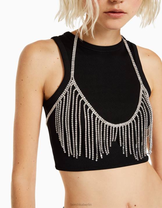 Silber Bershka Frauen Strass-Kaskaden-Bralette H00J808