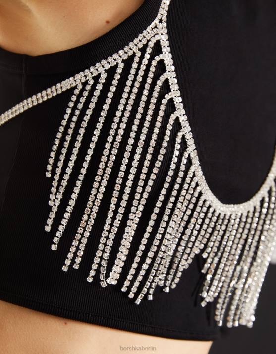 Silber Bershka Frauen Strass-Kaskaden-Bralette H00J808