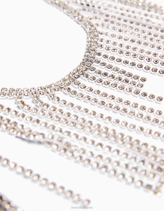 Silber Bershka Frauen Strass-Kaskaden-Bralette H00J808
