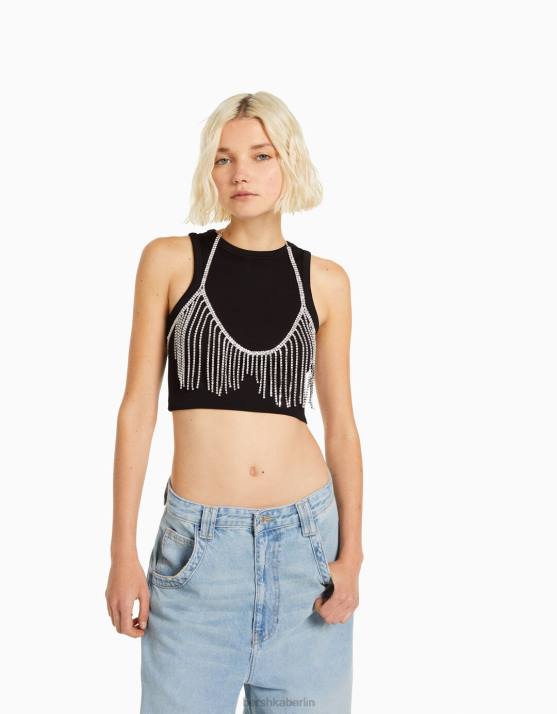 Silber Bershka Frauen Strass-Kaskaden-Bralette H00J808
