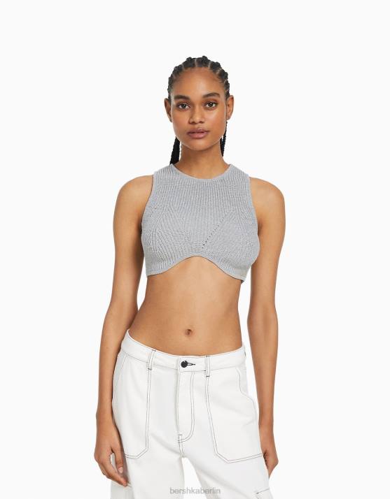 Silber Bershka Frauen Ärmelloses Top aus Metallic-Strick H00J842
