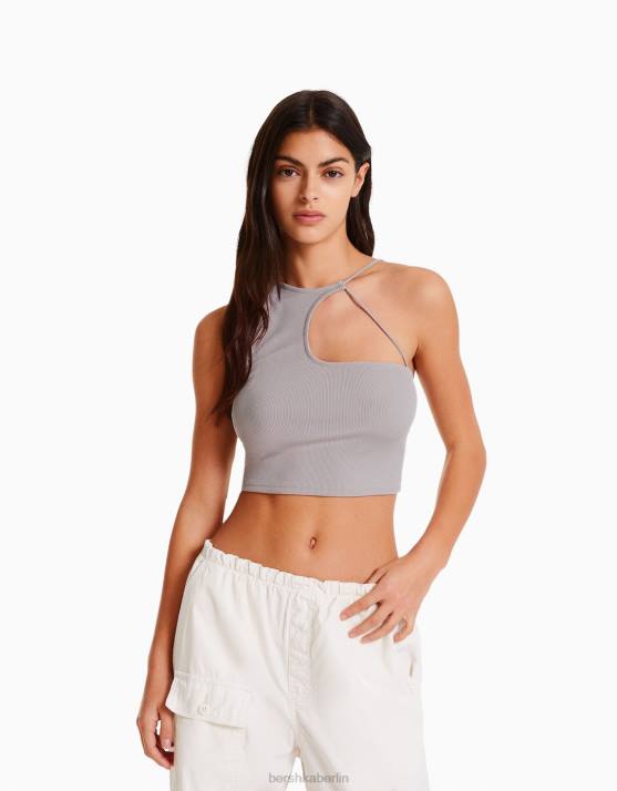 Stein Bershka Frauen Ärmelloses, asymmetrisches Crop-Top H00J709