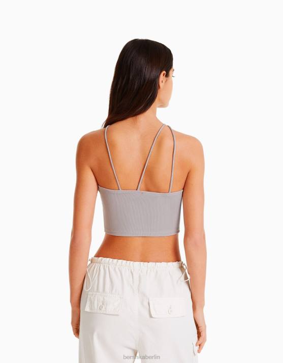 Stein Bershka Frauen Ärmelloses, asymmetrisches Crop-Top H00J709