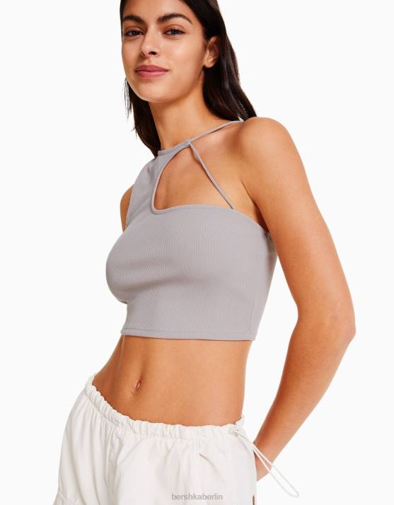 Stein Bershka Frauen Ärmelloses, asymmetrisches Crop-Top H00J709