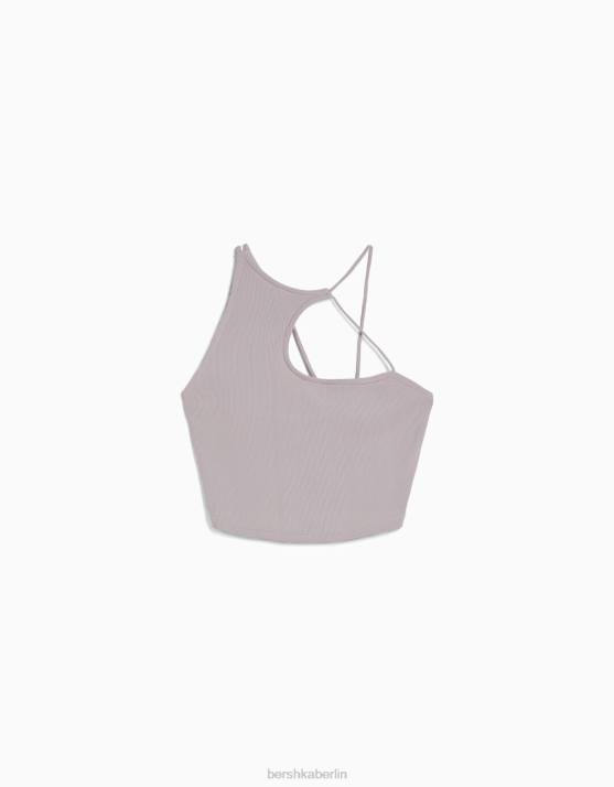 Stein Bershka Frauen Ärmelloses, asymmetrisches Crop-Top H00J709