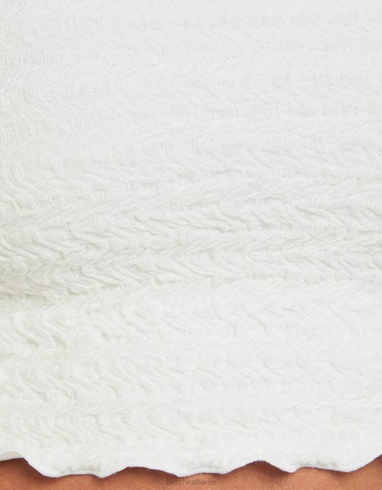 Weiss Bershka Frauen Bandeau-Oberteil aus Waffelstrick H00J859
