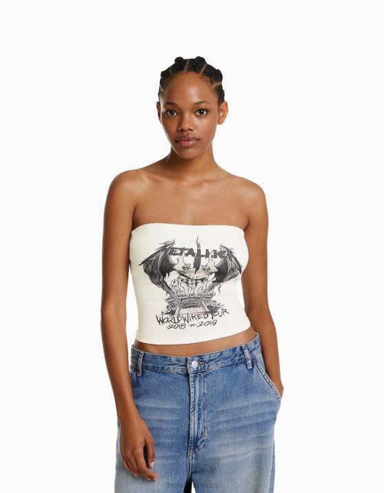 Weiss Bershka Frauen Bandeau-Oberteil mit Metallica-Print H00J667