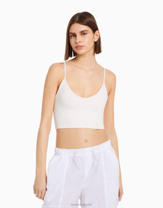 Weiss Bershka Frauen Crop-Top mit Trägern H00J780