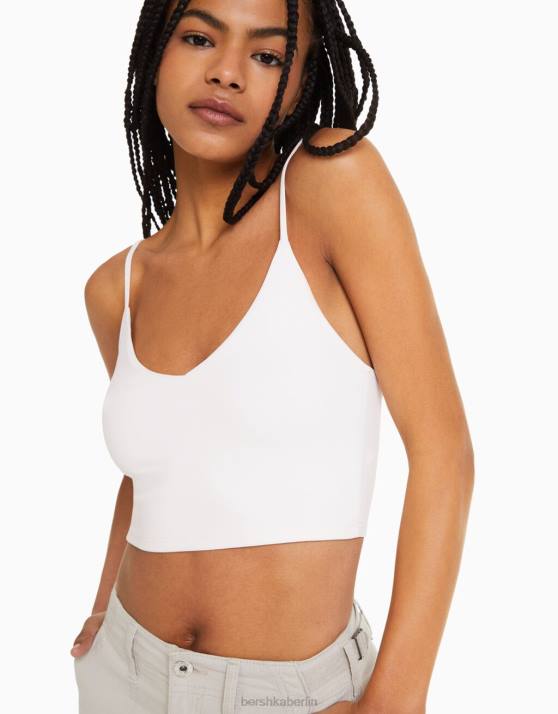 Weiss Bershka Frauen Crop-Top mit Trägern H00J817