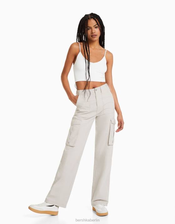 Weiss Bershka Frauen Crop-Top mit Trägern H00J817