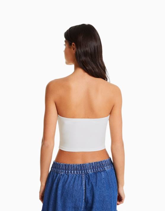 Weiss Bershka Frauen Korsett-Bandeau-Oberteil H00J675