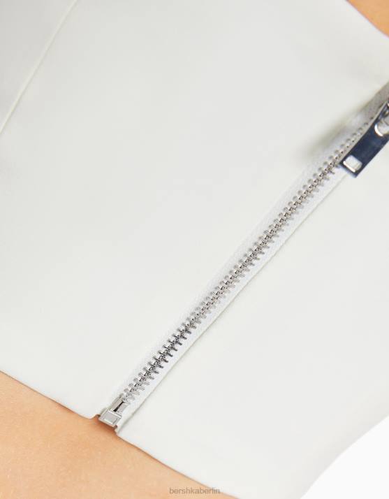 Weiss Bershka Frauen Korsett-Oberteil mit Trägern und juwelenbesetztem Detail H00J736