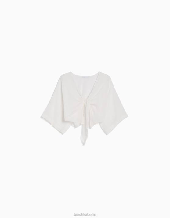 Weiss Bershka Frauen Kurzärmliges, rustikales Hemd H00J743