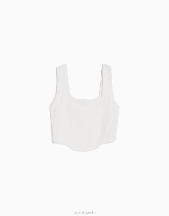 Weiss Bershka Frauen Kurzes Korsett-Oberteil aus Pointelle-Strick mit Trägern H00J892