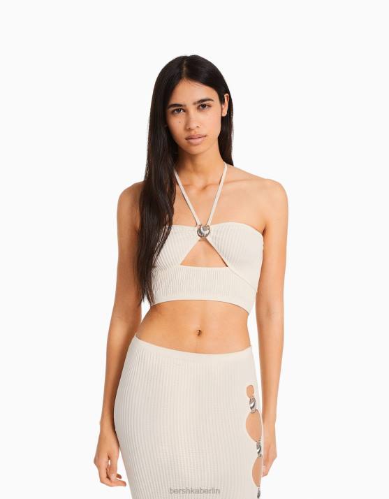 Weiss Bershka Frauen Nahtloses Neckholder-Top mit Details H00J726