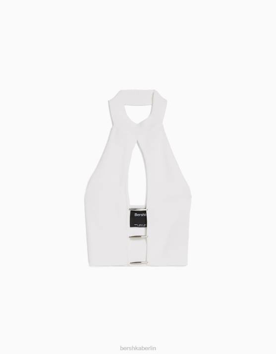 Weiss Bershka Frauen Neckholder-Top mit Strickdetail H00J760