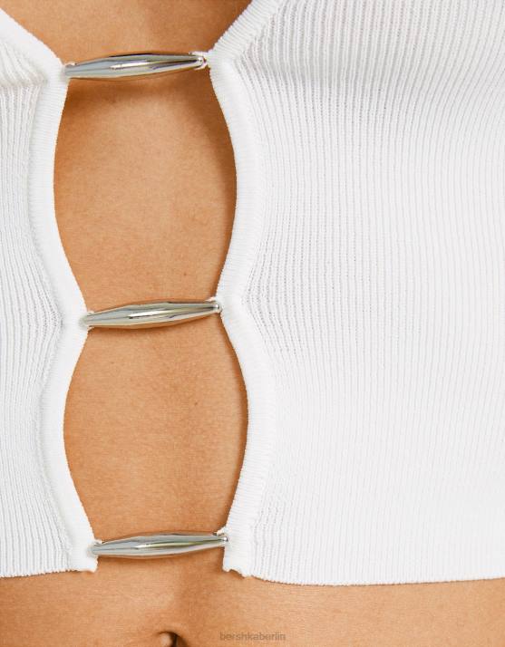 Weiss Bershka Frauen Neckholder-Top mit Strickdetail H00J760