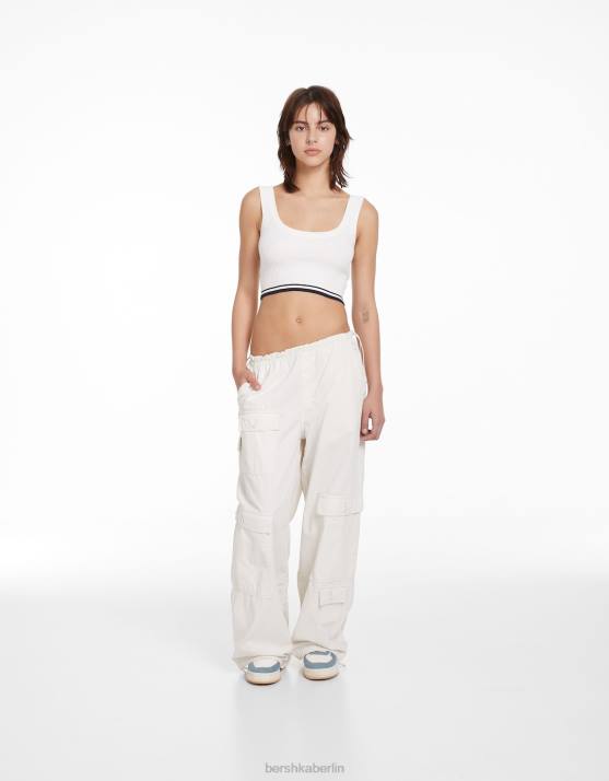 Weiss Bershka Frauen Oberteil mit Zopfmuster H00J896