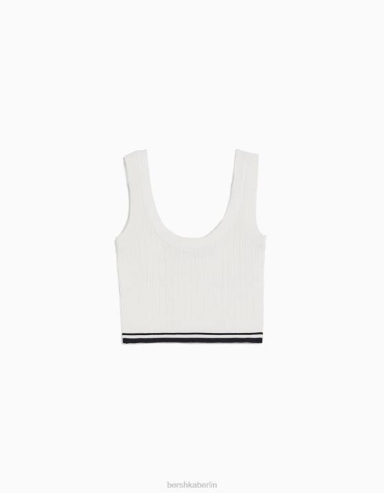 Weiss Bershka Frauen Oberteil mit Zopfmuster H00J896