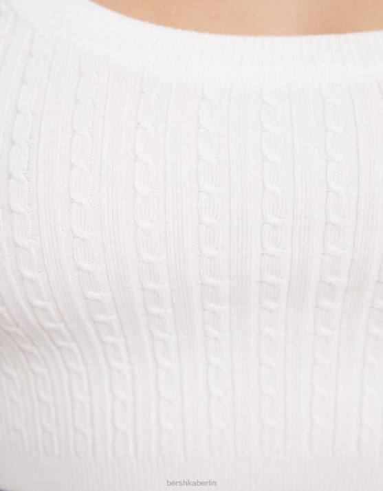Weiss Bershka Frauen Oberteil mit Zopfmuster H00J896