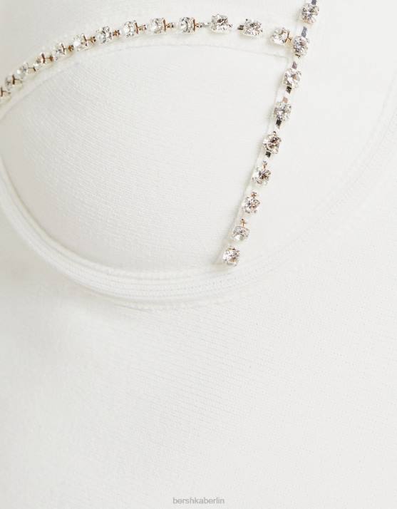 Weiss Bershka Frauen Riemchen-Oberteil aus Strick mit Juwelen H00J838